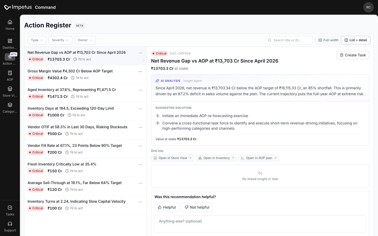 From a business exception to a considered action product interface